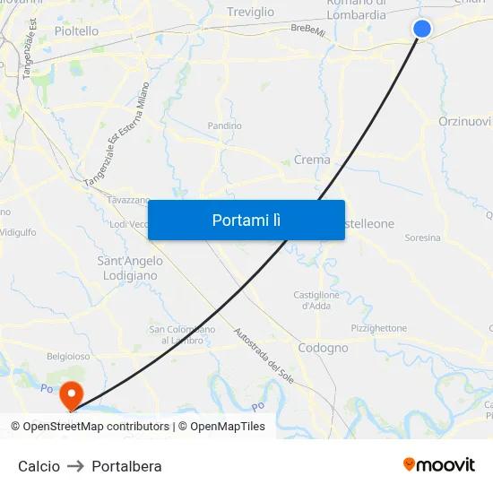 Calcio to Portalbera map