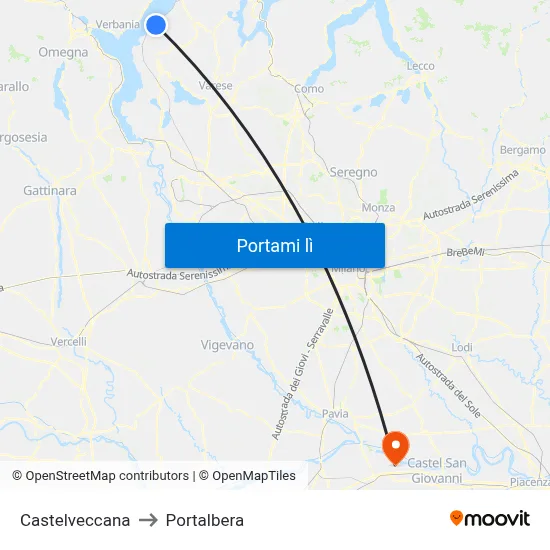Castelveccana to Portalbera map