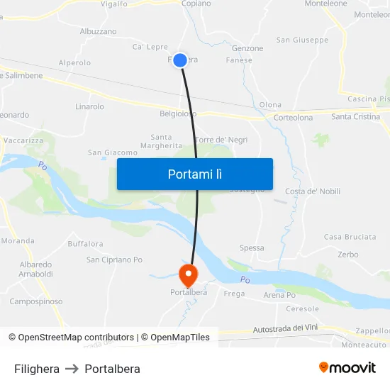 Filighera to Portalbera map