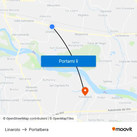 Linarolo to Portalbera map