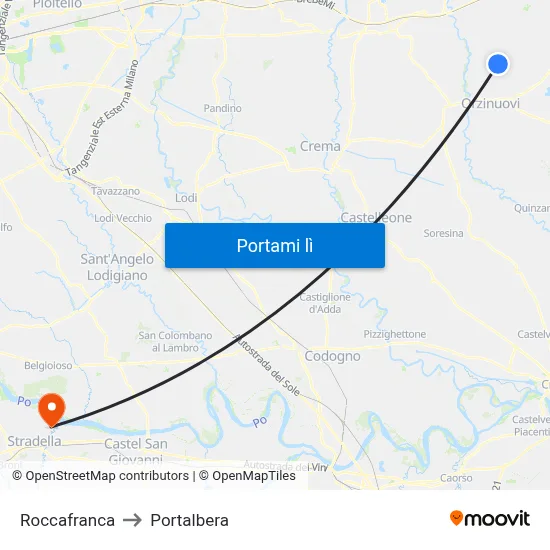 Roccafranca to Portalbera map