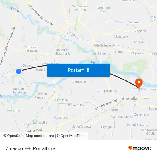 Zinasco to Portalbera map