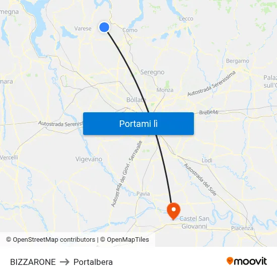 BIZZARONE to Portalbera map