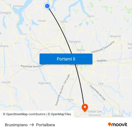 Brusimpiano to Portalbera map