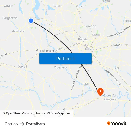 Gattico to Portalbera map