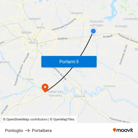 Pontoglio to Portalbera map