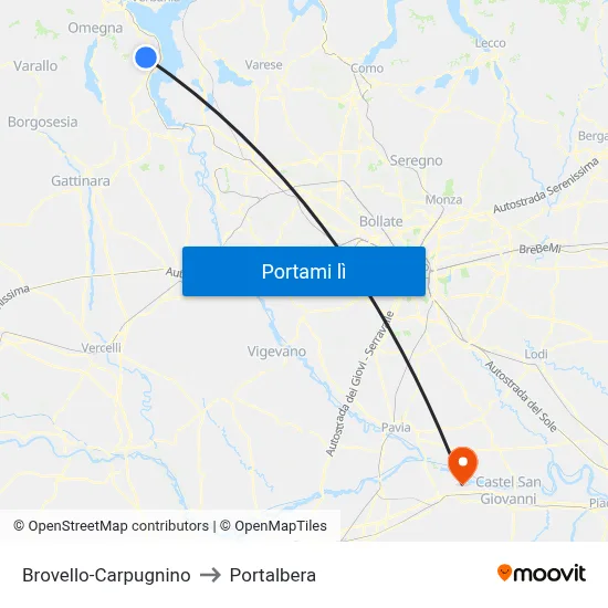Brovello-Carpugnino to Portalbera map