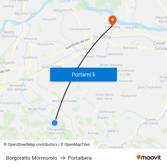 Borgoratto Mormorolo to Portalbera map