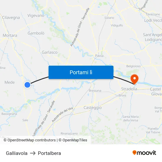 Galliavola to Portalbera map
