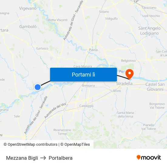 Mezzana Bigli to Portalbera map