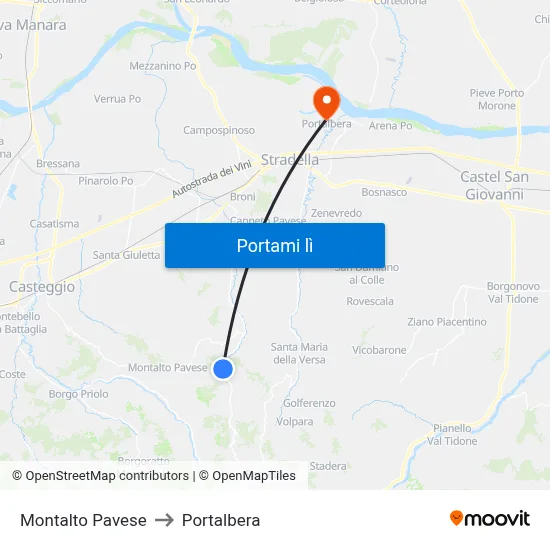 Montalto Pavese to Portalbera map