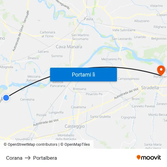 Corana to Portalbera map