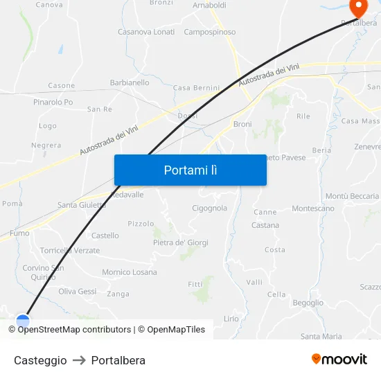 Casteggio to Portalbera map