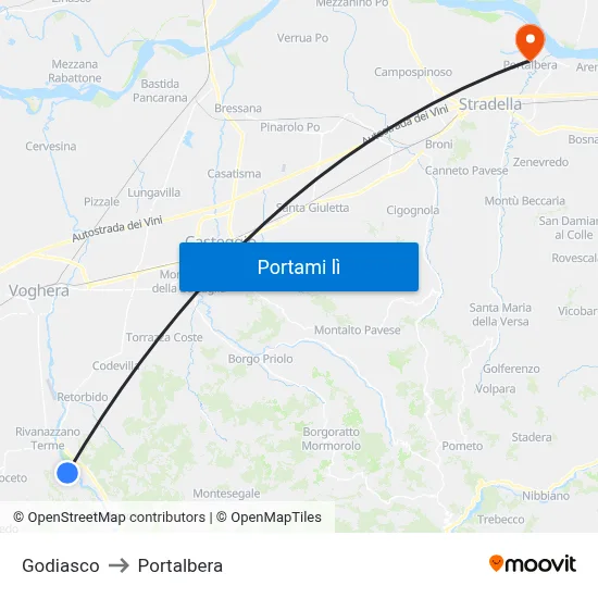 Godiasco to Portalbera map