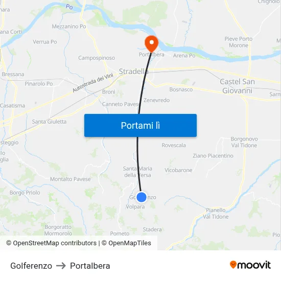 Golferenzo to Portalbera map