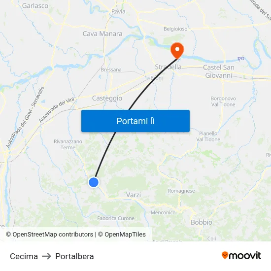 Cecima to Portalbera map