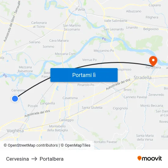 Cervesina to Portalbera map