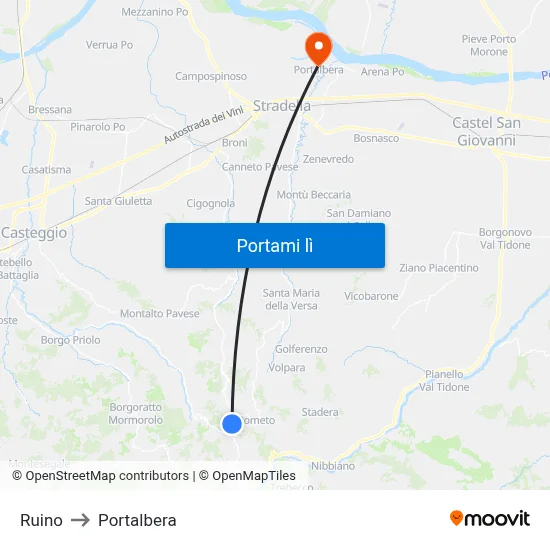 Ruino to Portalbera map