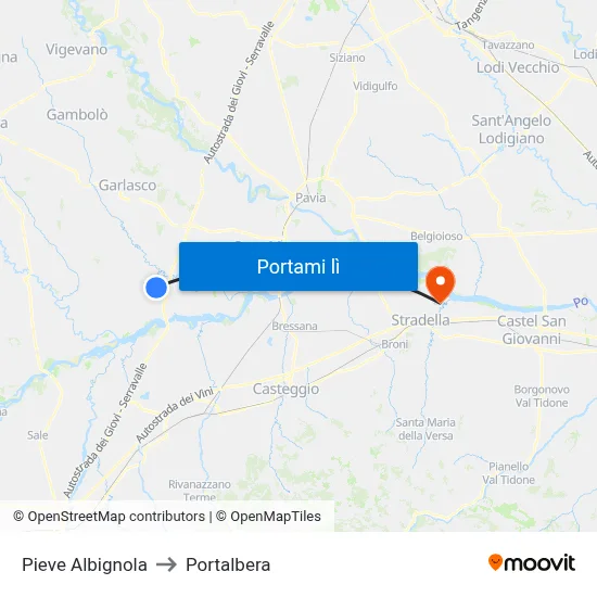 Pieve Albignola to Portalbera map
