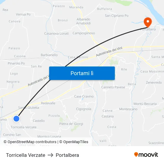 Torricella Verzate to Portalbera map