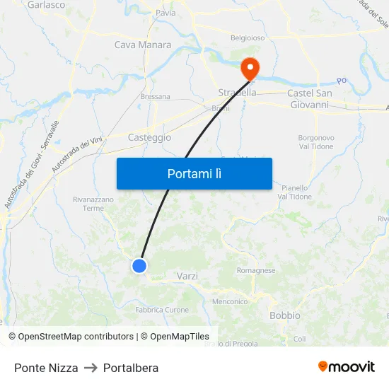 Ponte Nizza to Portalbera map