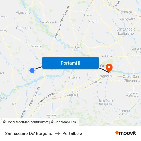 Sannazzaro De' Burgondi to Portalbera map