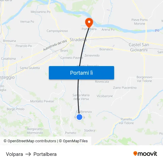 Volpara to Portalbera map