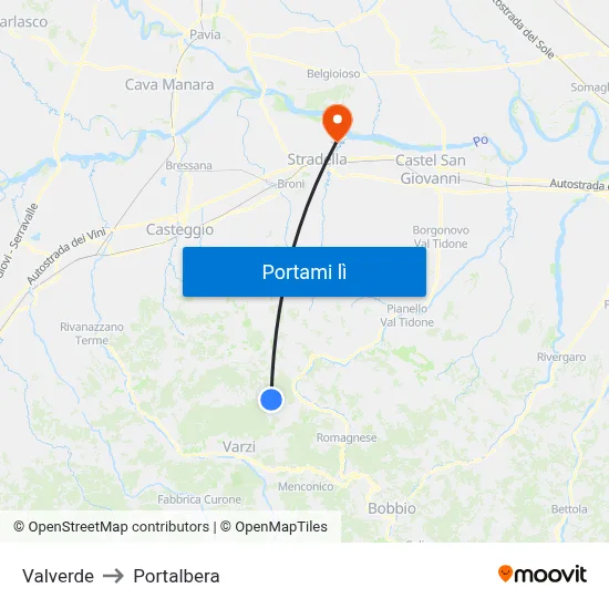 Valverde to Portalbera map