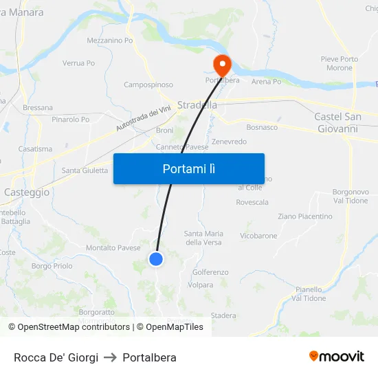 Rocca De' Giorgi to Portalbera map