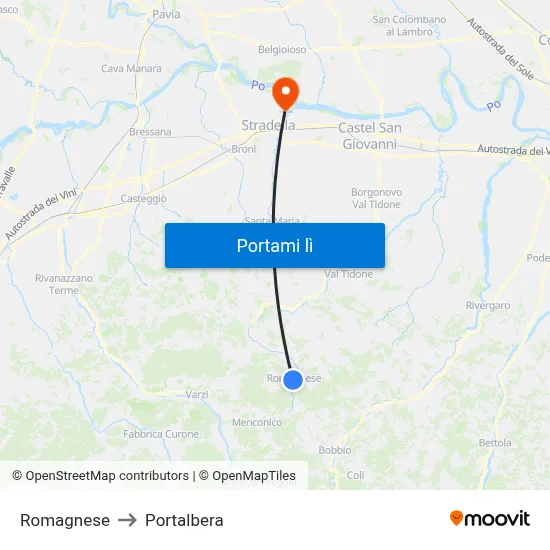 Romagnese to Portalbera map
