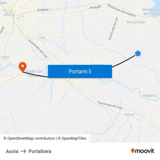 Asola to Portalbera map