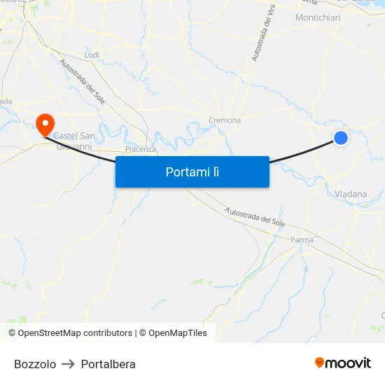 Bozzolo to Portalbera map