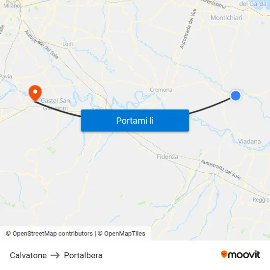 Calvatone to Portalbera map