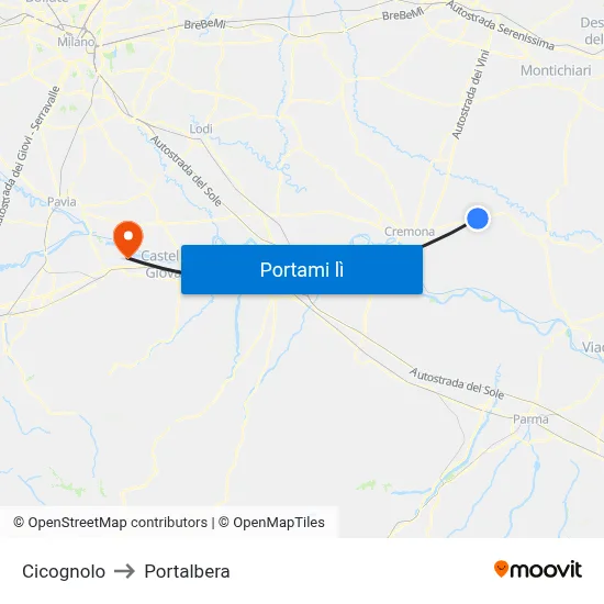 Cicognolo to Portalbera map