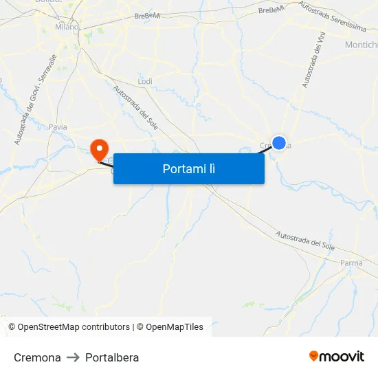 Cremona to Portalbera map