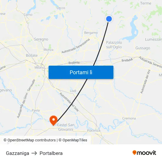 Gazzaniga to Portalbera map