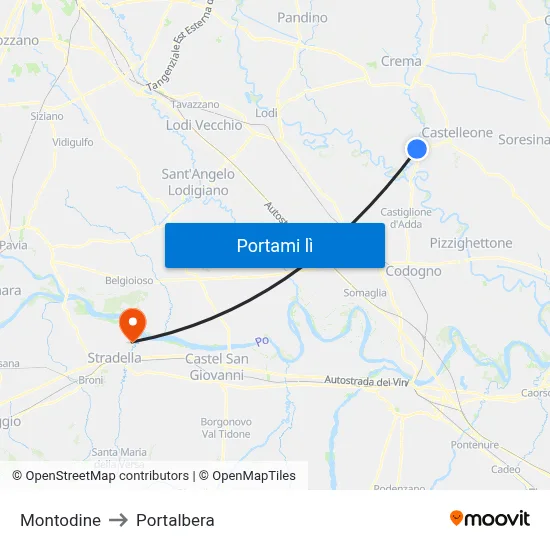 Montodine to Portalbera map