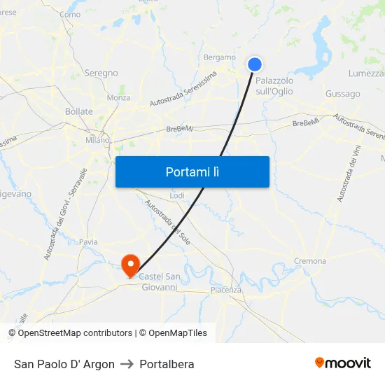 San Paolo D' Argon to Portalbera map
