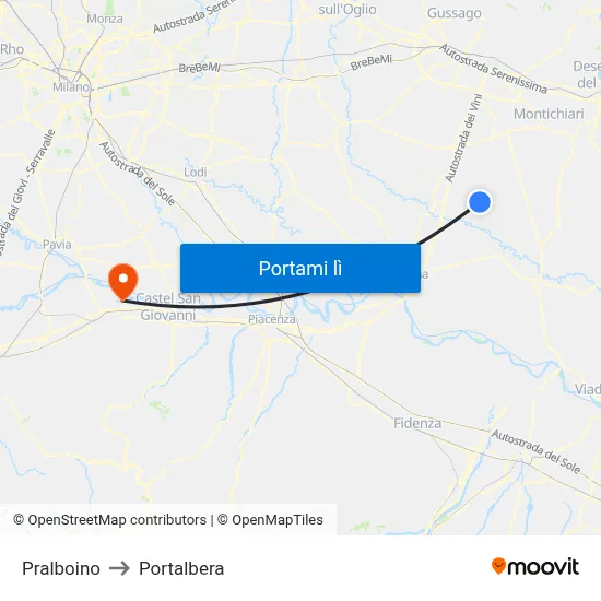 Pralboino to Portalbera map