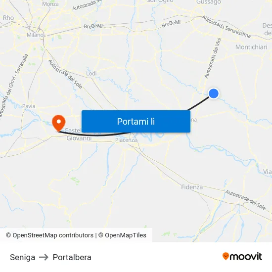 Seniga to Portalbera map