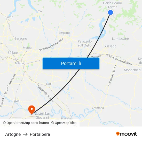 Artogne to Portalbera map