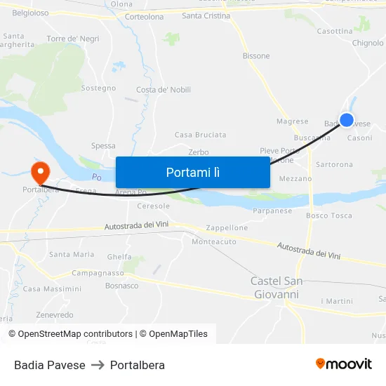 Badia Pavese to Portalbera map