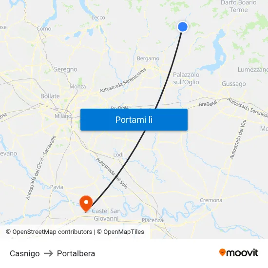 Casnigo to Portalbera map