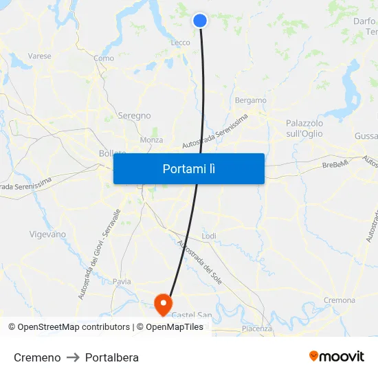Cremeno to Portalbera map