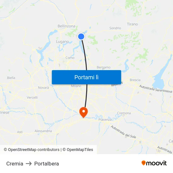 Cremia to Portalbera map