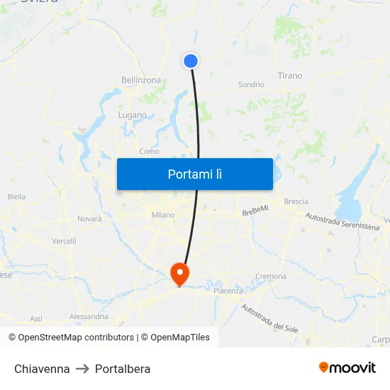Chiavenna to Portalbera map