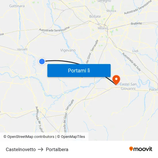 Castelnovetto to Portalbera map