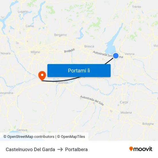 Castelnuovo Del Garda to Portalbera map