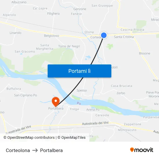 Corteolona to Portalbera map