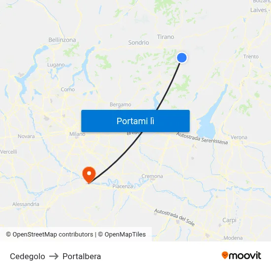 Cedegolo to Portalbera map